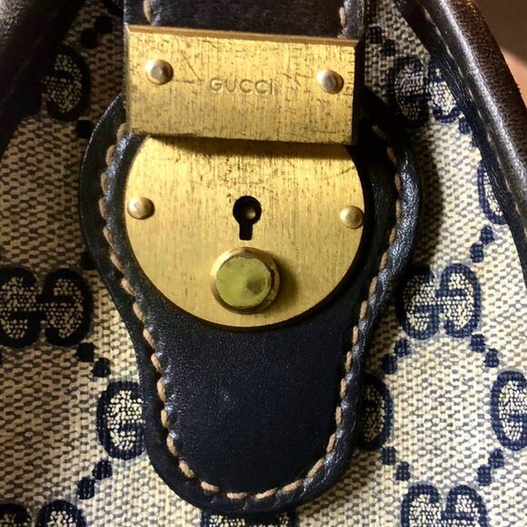 M GUCCI GG SUPREME Navy Rolled Handle Doctors Work Travel Bag w Dust Bag COA - Picture 12 of 17